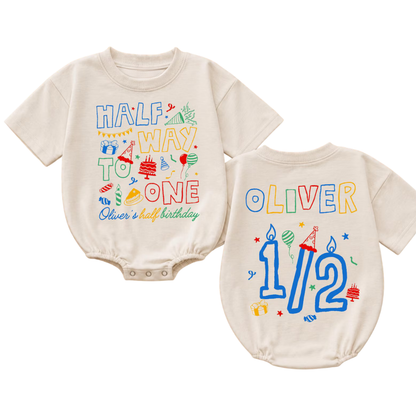 Custom Half Way To One Baby T Shirt Bubble Romper, Custom 1/2 Birthday Baby Romper BB0855