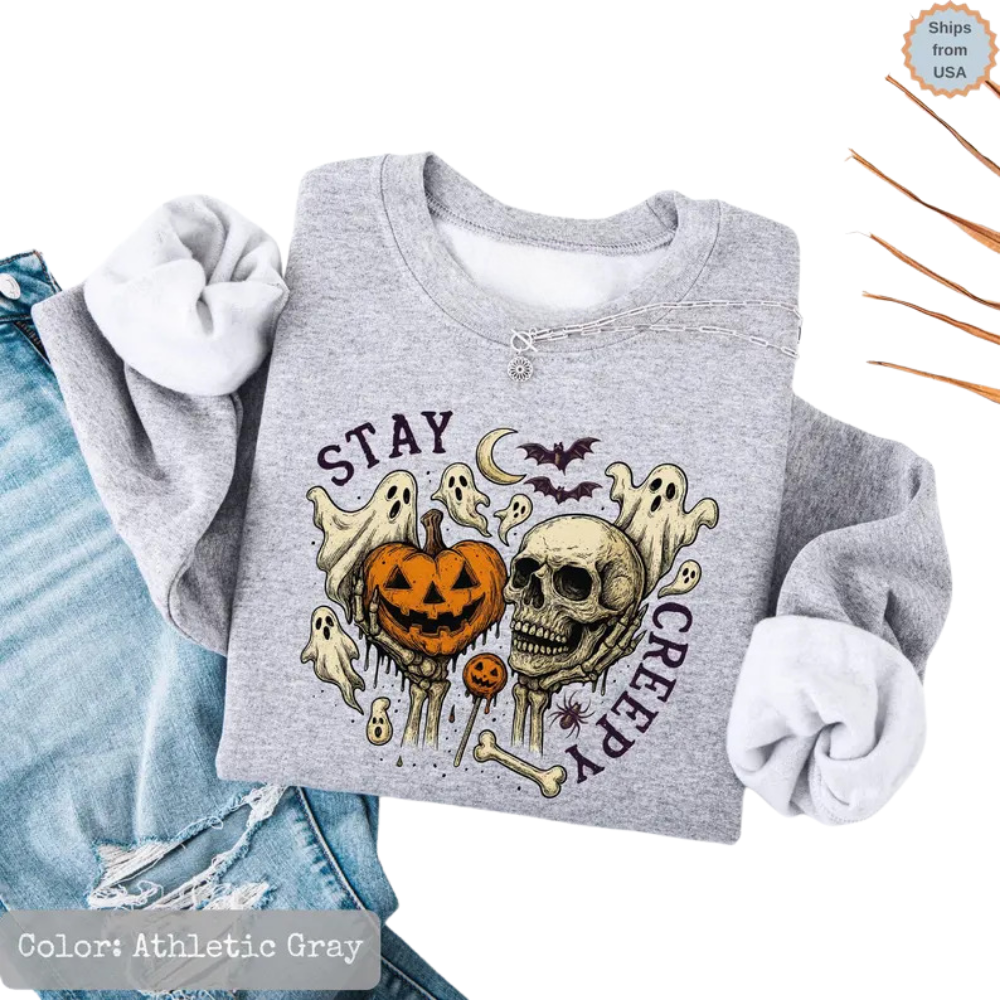 Stay Creepy Skeleton Ghost Pumpkin Hoodie, Halloween Hoodie For Men Women 2D0988