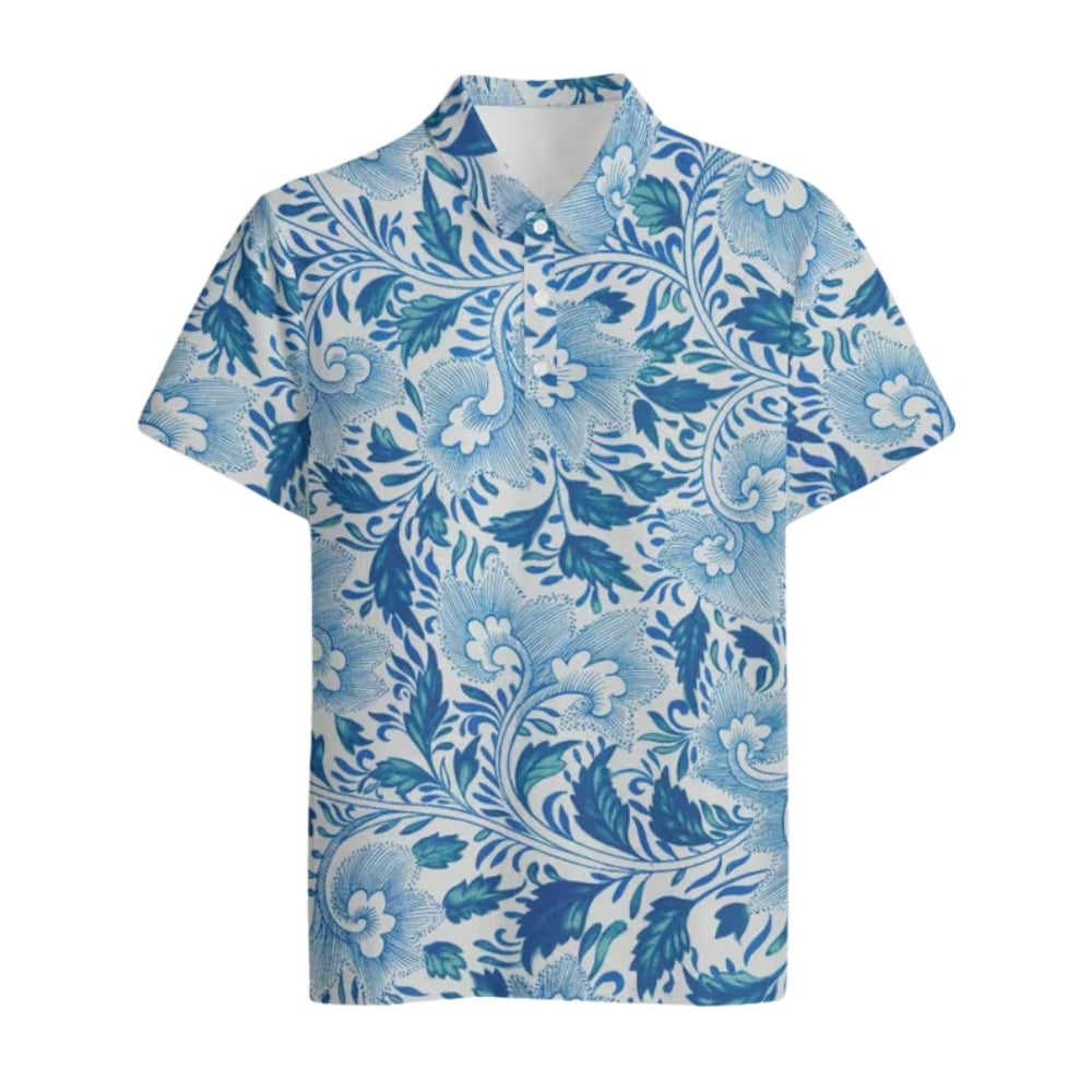 Blue Tropical Matching Golf Polo Shirt For Men And Women, Tropical Couple Matching Golf Shirts GE0415