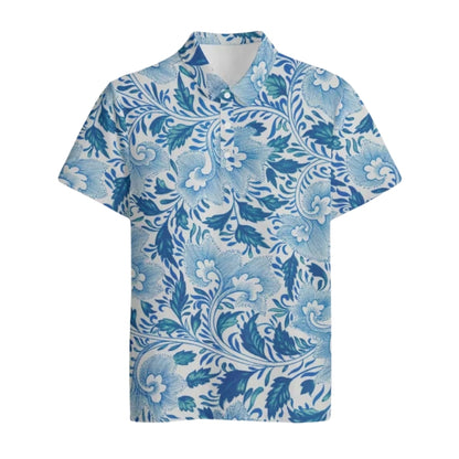 Blue Tropical Matching Golf Polo Shirt For Men And Women, Tropical Couple Matching Golf Shirts GE0415