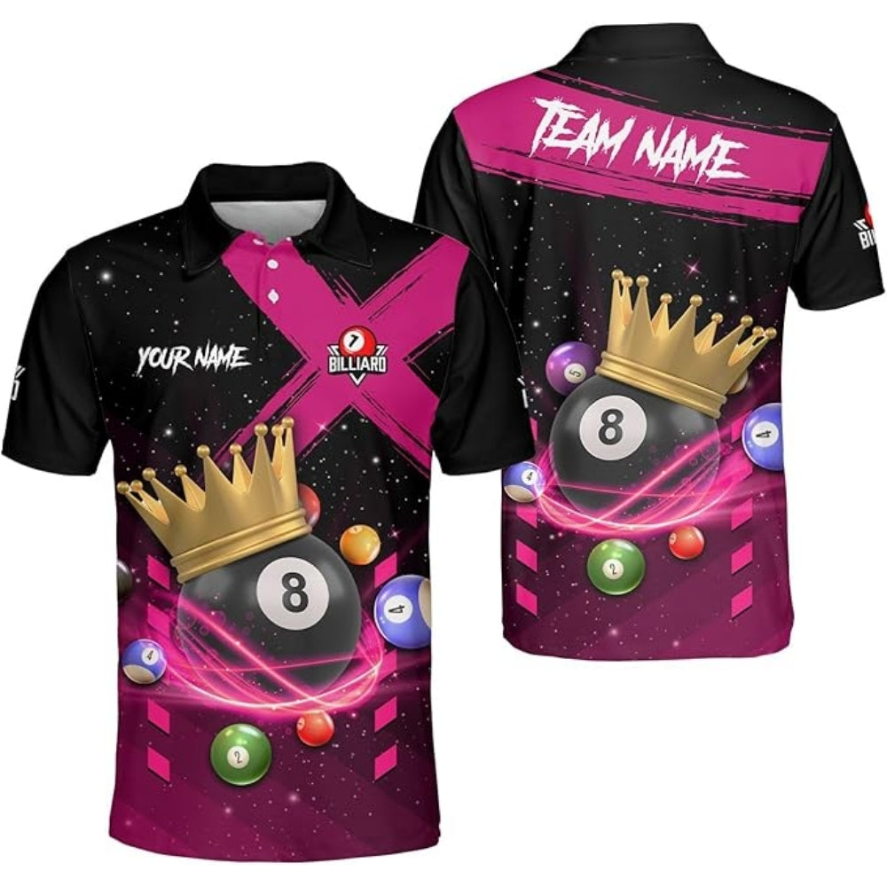 Custom King 8 Ball Polo Shirt For Men, Custom Pool Billiard Team Shirts BIZ0185