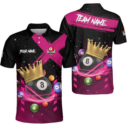 Custom King 8 Ball Polo Shirt For Men, Custom Pool Billiard Team Shirts BIZ0185