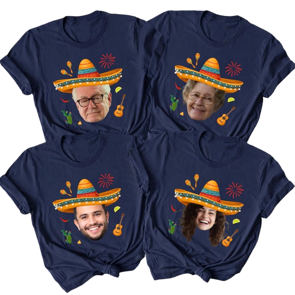 Custom Face Cinco De Mayo Family Matching T Shirts, Custom Photo Family Shirts For Mexican Fiesta ET0123
