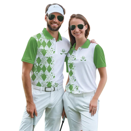 Swing Swear Repeat Green Argyle Men And Women Matching Golf Polo Shirts, Funny Couples Golf Shirts  GE0316