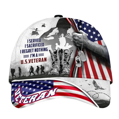 I Served I Sacrificed I Regret Nothing I'm A U.S.Veteran 3D Baseball Cap, USA Flag Patriotic Caps Hats For Veteran CP0118