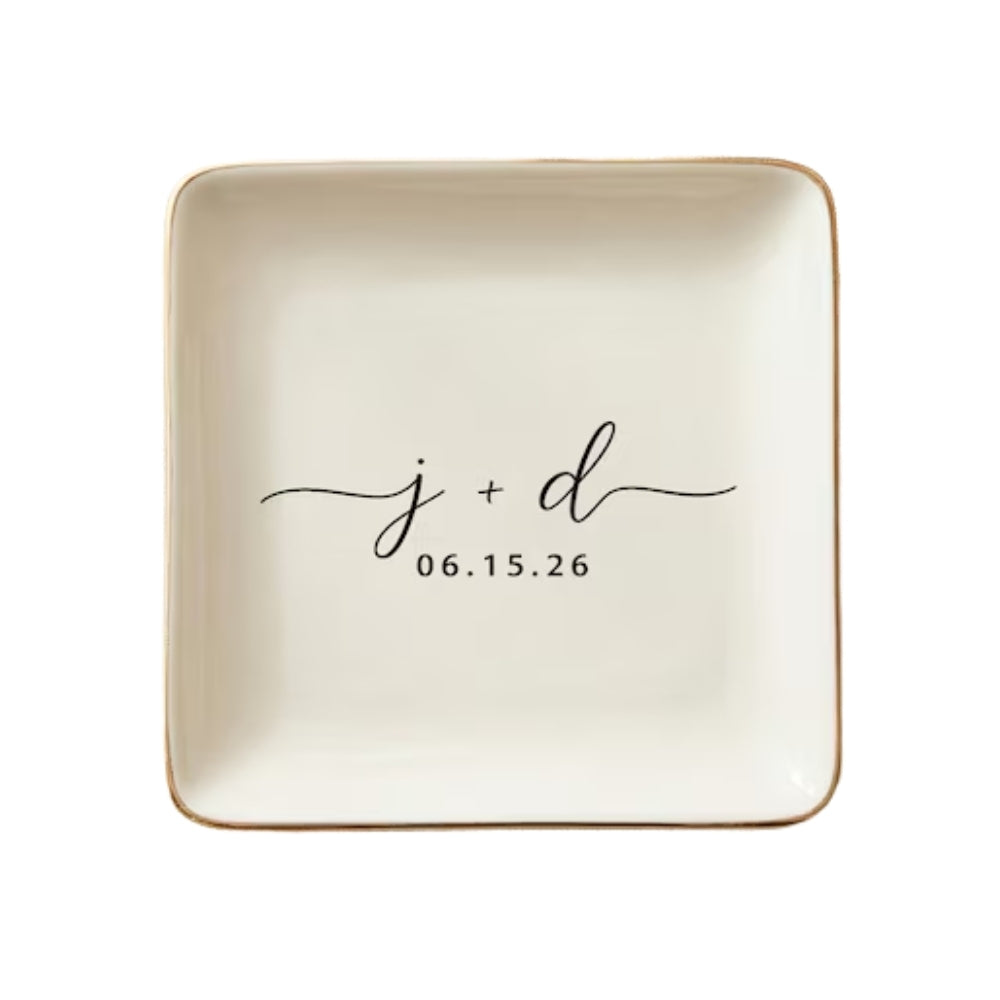 Custom Initial Couple Name Engagement Wedding Ring Dish, Personalized Engagement Jewelry Dish For Bride WD0175