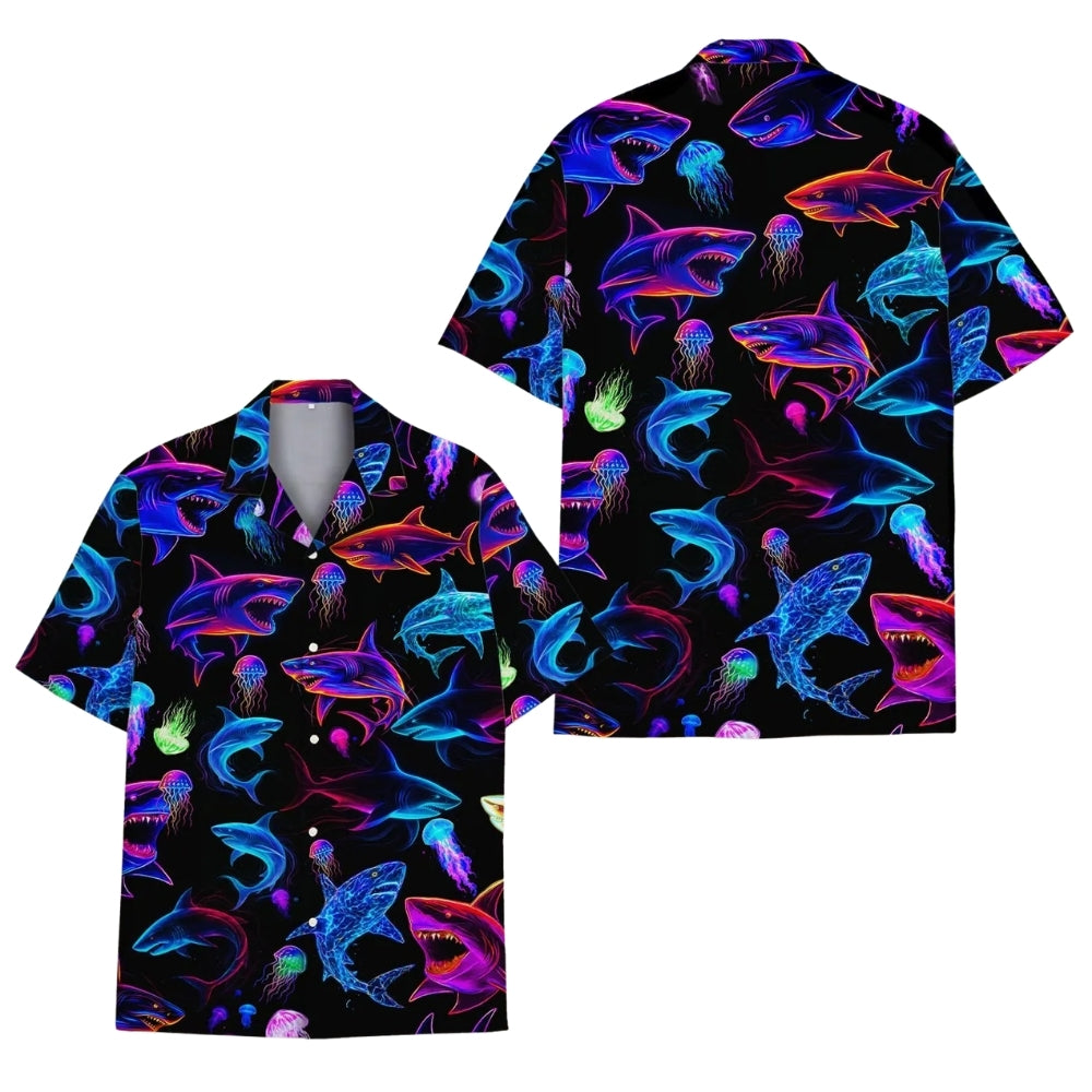 Neon Shark Hawaiian Shirt Men Women, Shark Hawaiian Shirts HE0059