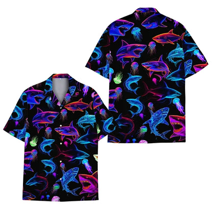 Neon Shark Hawaiian Shirt Men Women, Shark Hawaiian Shirts HE0059