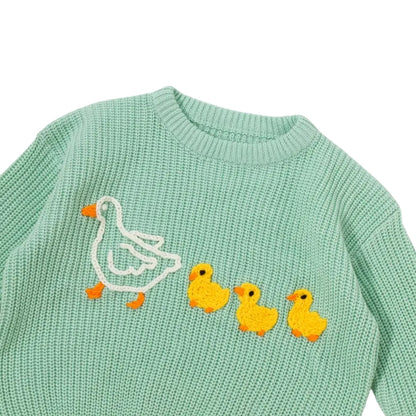 Marching Ducks Baby Embroidered Knit Sweater, Duck Baby Sweatshirts BB0787