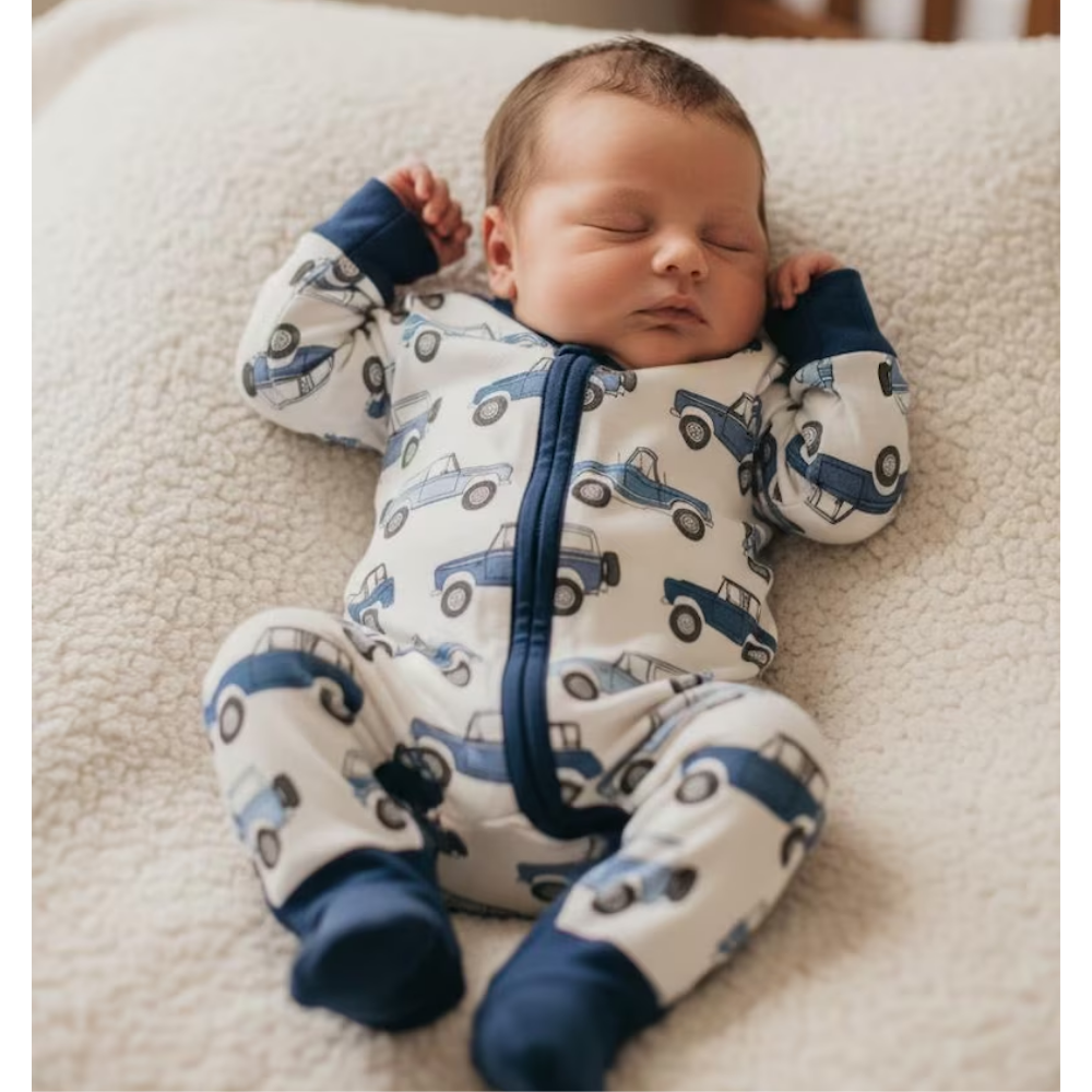 Blue Car Baby Convertible Zipper Romper, Baby Car Lover Convertible Romper BB0340