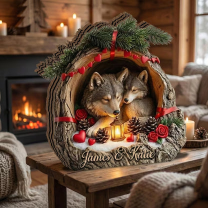 Custom Wolf Couple Christmas Wooden Plauqe, Custom Wolf Wooden Block Wedding Anniversary WD0817