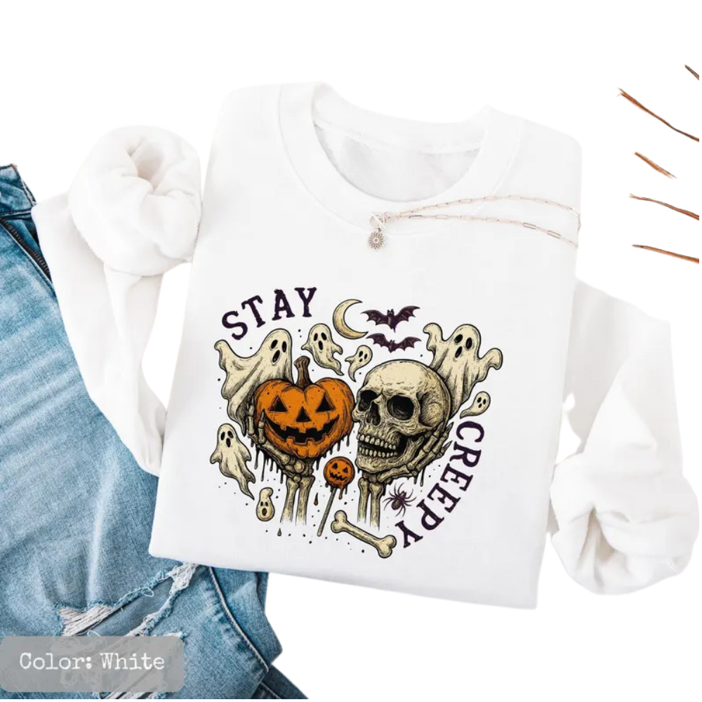 Stay Creepy Skeleton Ghost Pumpkin Hoodie, Halloween Hoodie For Men Women 2D0988