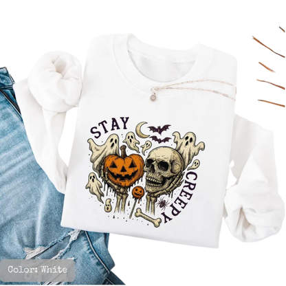 Stay Creepy Skeleton Ghost Pumpkin Hoodie, Halloween Hoodie For Men Women 2D0988