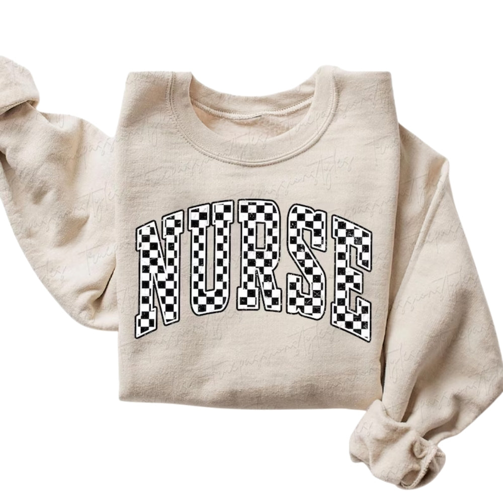 Checkered Nurse Sweatshirt, Nurse Sweatshirts 2D0924
