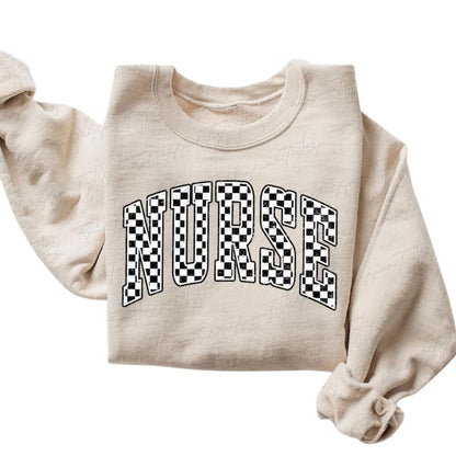 Checkered Nurse Sweatshirt, Nurse Sweatshirts 2D0924