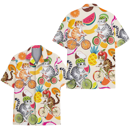 Funny Cat Bicycle Fruits Hawaiian Shirt For Men And Women, Cat Lover Hawaiian Shirts HE0343