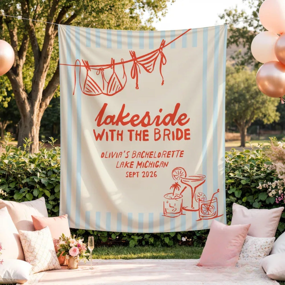 Lakeside With The Bride Personalized Bachelorette Banner, Custom Lake Bachelorette Party Banner WD0425