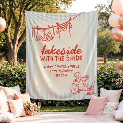 Lakeside With The Bride Personalized Bachelorette Banner, Custom Lake Bachelorette Party Banner WD0425