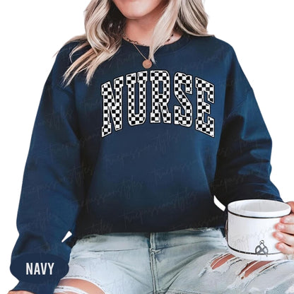 Checkered Nurse Sweatshirt, Nurse Sweatshirts 2D0924