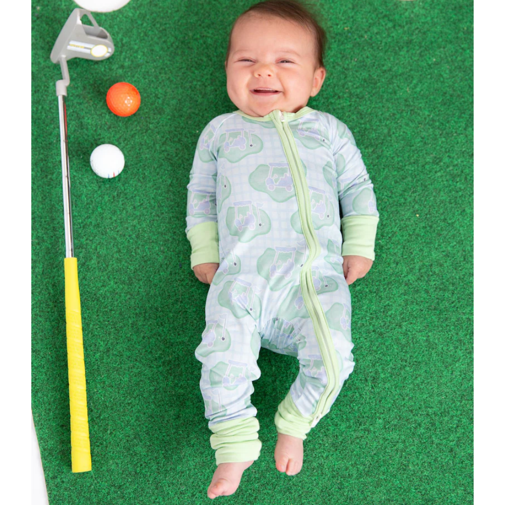 Green Golf Baby Convertible Zippy Romper, Golf Convertible Romper For Baby BB0339