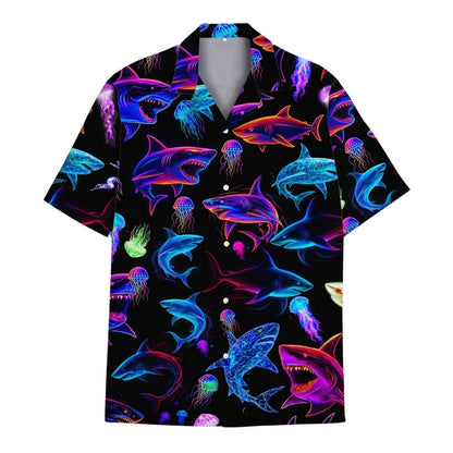 Neon Shark Hawaiian Shirt Men Women, Shark Hawaiian Shirts HE0059
