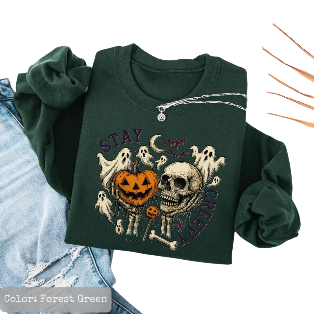 Stay Creepy Skeleton Ghost Pumpkin Hoodie, Halloween Hoodie For Men Women 2D0988