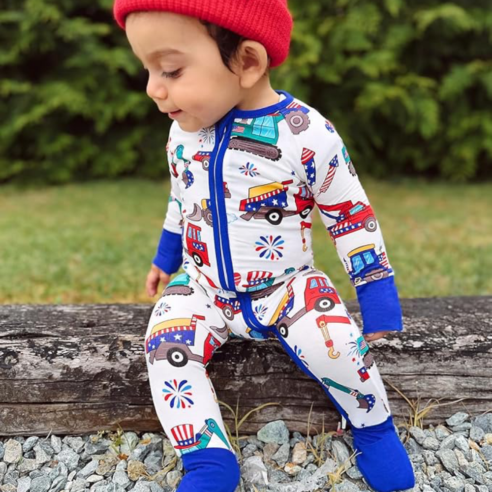 Construction Vehicle Baby Convertible Zippy Romper, Construction Baby Romper Convertible BB0874
