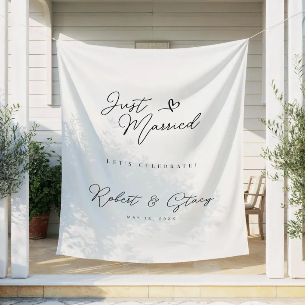 Personalized Minimalist Wedding Banner, Custom Couple Name Wedding Banner WD0249