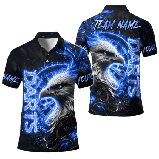 Custom Eagle Blue Flame Darts Polo Shirt For Mens, Custom Eagle Darts Team Shirts DE0047