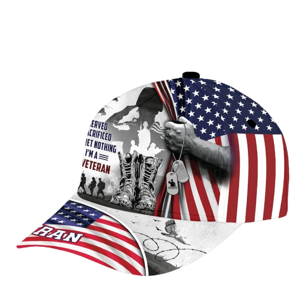 I Served I Sacrificed I Regret Nothing I'm A U.S.Veteran 3D Baseball Cap, USA Flag Patriotic Caps Hats For Veteran CP0118
