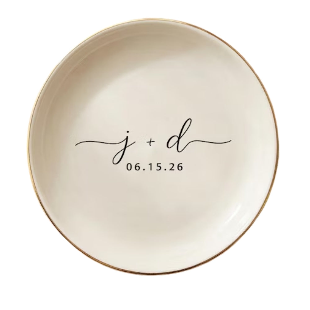 Custom Initial Couple Name Engagement Wedding Ring Dish, Personalized Engagement Jewelry Dish For Bride WD0175