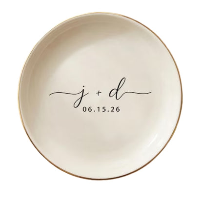 Custom Initial Couple Name Engagement Wedding Ring Dish, Personalized Engagement Jewelry Dish For Bride WD0175