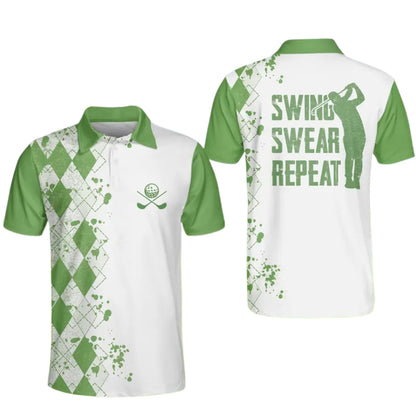 Swing Swear Repeat Green Argyle Men And Women Matching Golf Polo Shirts, Funny Couples Golf Shirts  GE0316