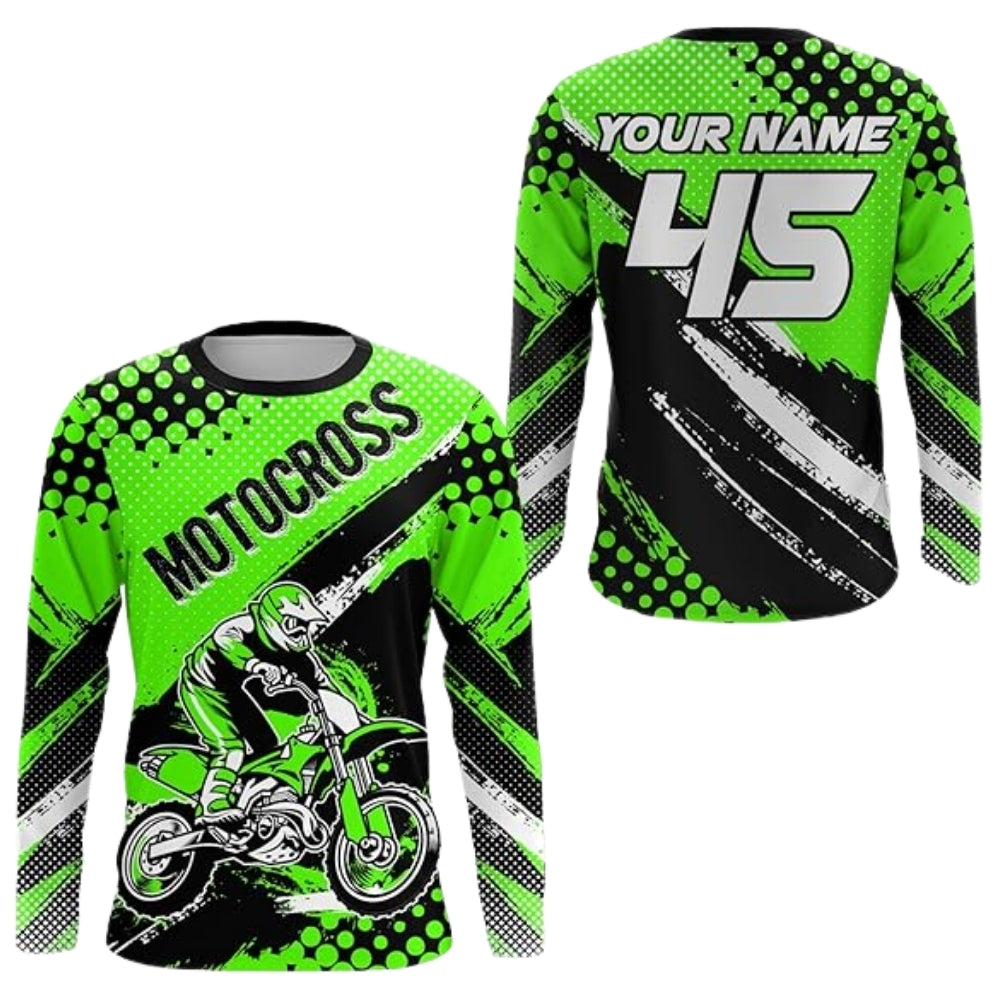 Personalized Motocross Black Orange Long Sleeve Jersey For Men, Custom Name Number Dirt Bike Shirts MZ0087