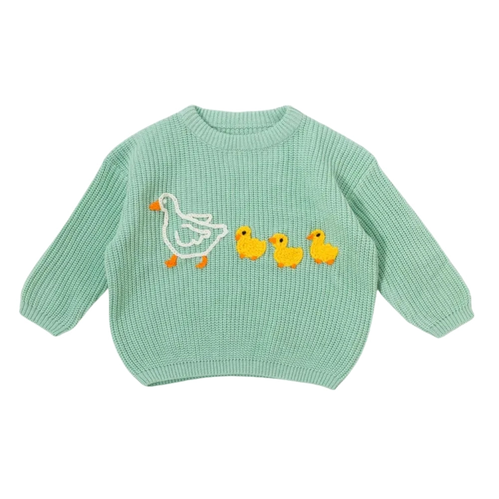 Marching Ducks Baby Embroidered Knit Sweater, Duck Baby Sweatshirts BB0787