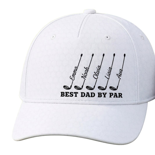 Best Dad By Par Personalized Father Day Golf Baseball Cap With Kid Names, Custom Dad Grandpa Golf Hat 3D Printed CP0504