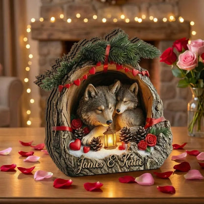 Custom Wolf Couple Christmas Wooden Plauqe, Custom Wolf Wooden Block Wedding Anniversary WD0817