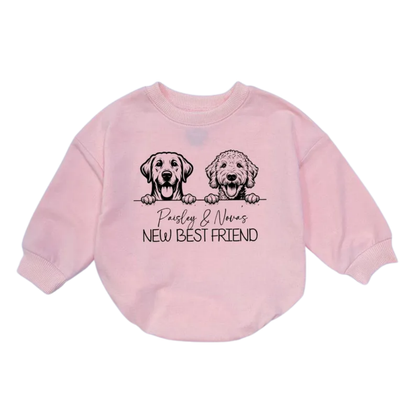 New Best Friend Custom Dog Name Baby Romper Sweatshirt, Custom Dog Sweatshirt Romper For Baby BB0452