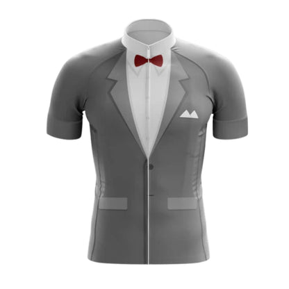 Tuxedo Grey And White Cycling Short Sleeve Jersey For Mens, Tuxedo Cycling Jerseys CZ0143