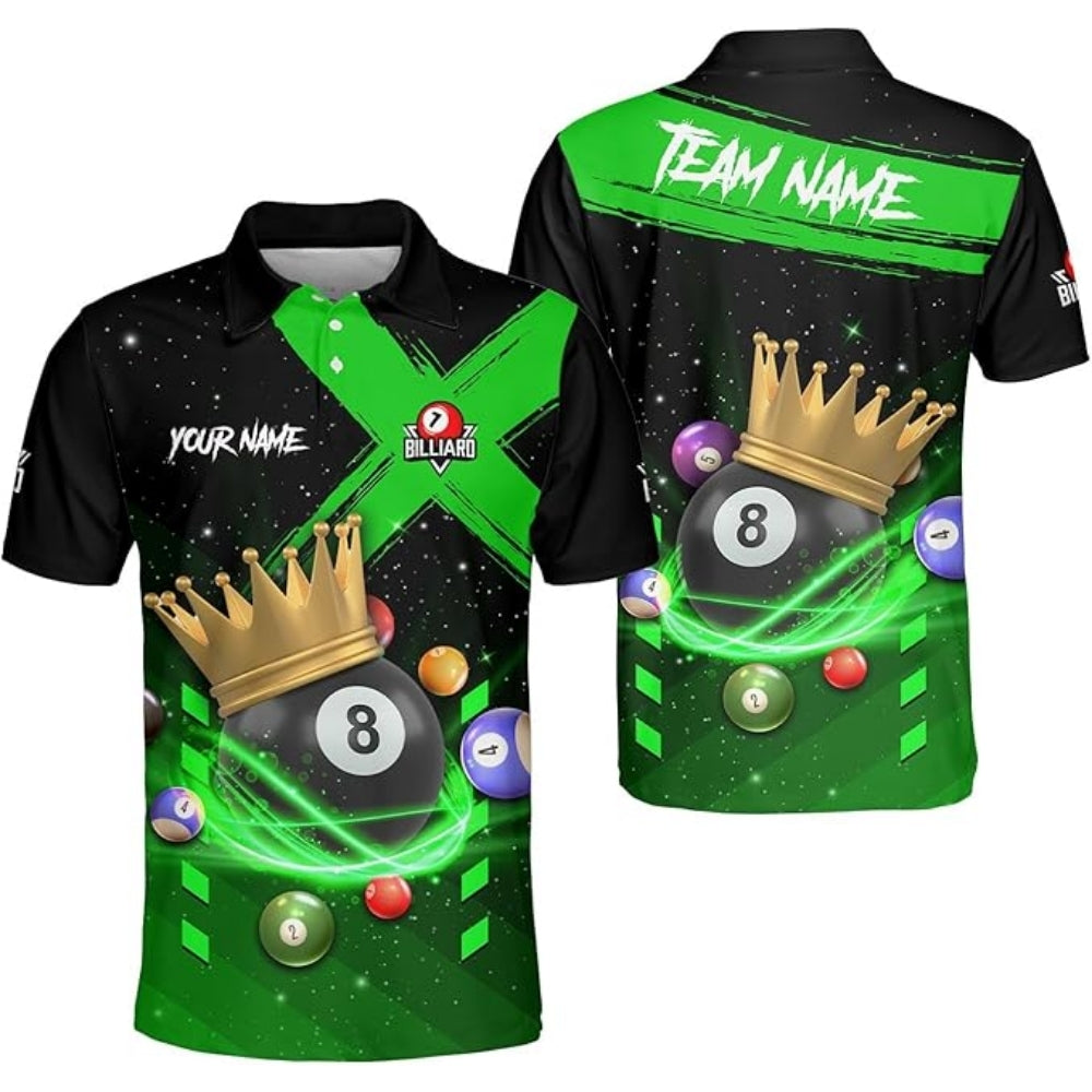 Custom King 8 Ball Polo Shirt For Men, Custom Pool Billiard Team Shirts BIZ0185