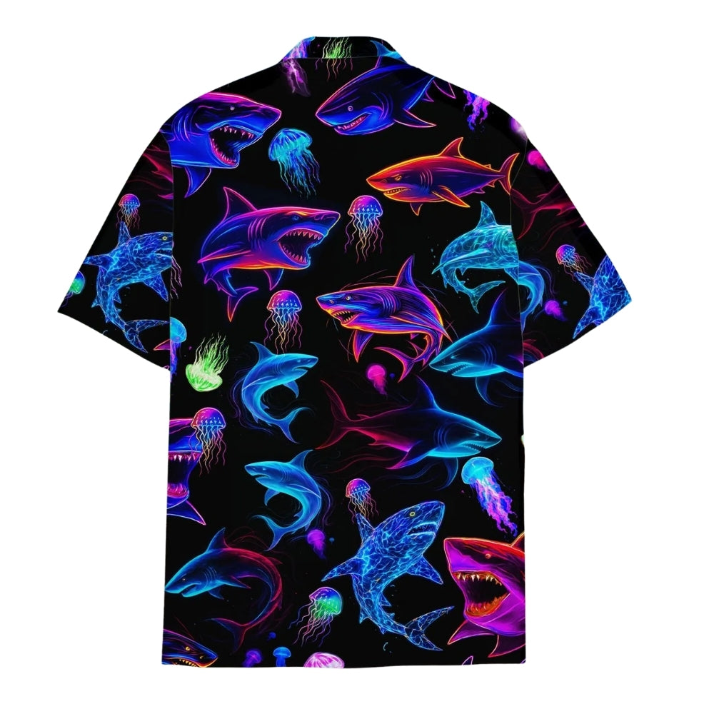 Neon Shark Hawaiian Shirt Men Women, Shark Hawaiian Shirts HE0059