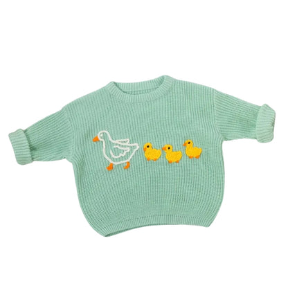 Marching Ducks Baby Embroidered Knit Sweater, Duck Baby Sweatshirts BB0787