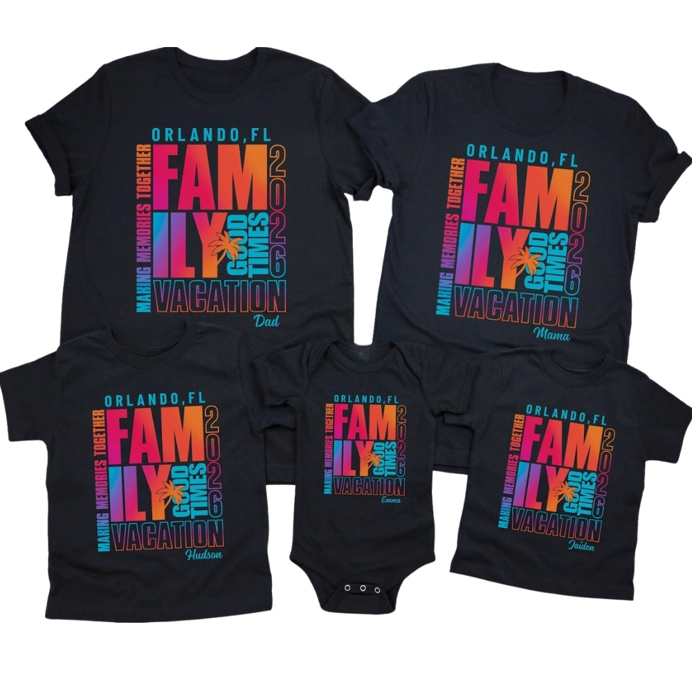 Custom Matching Family Vacation Neon T Shirts Making Memories Together, Custom Family Travel Matching Shirts ET0556