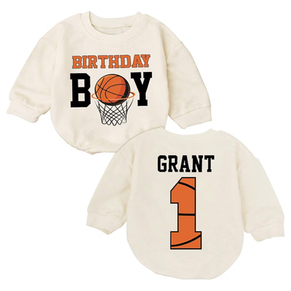 Personalized Basketball Birthday Boy Baby Romper Sweatshirt, Custom Basketball Baby Romper Sweater For First Birthday BB0570