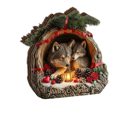 Custom Wolf Couple Christmas Wooden Plauqe, Custom Wolf Wooden Block Wedding Anniversary WD0817