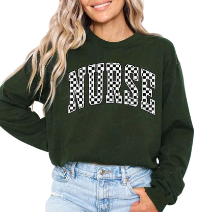 Checkered Nurse Sweatshirt, Nurse Sweatshirts 2D0924