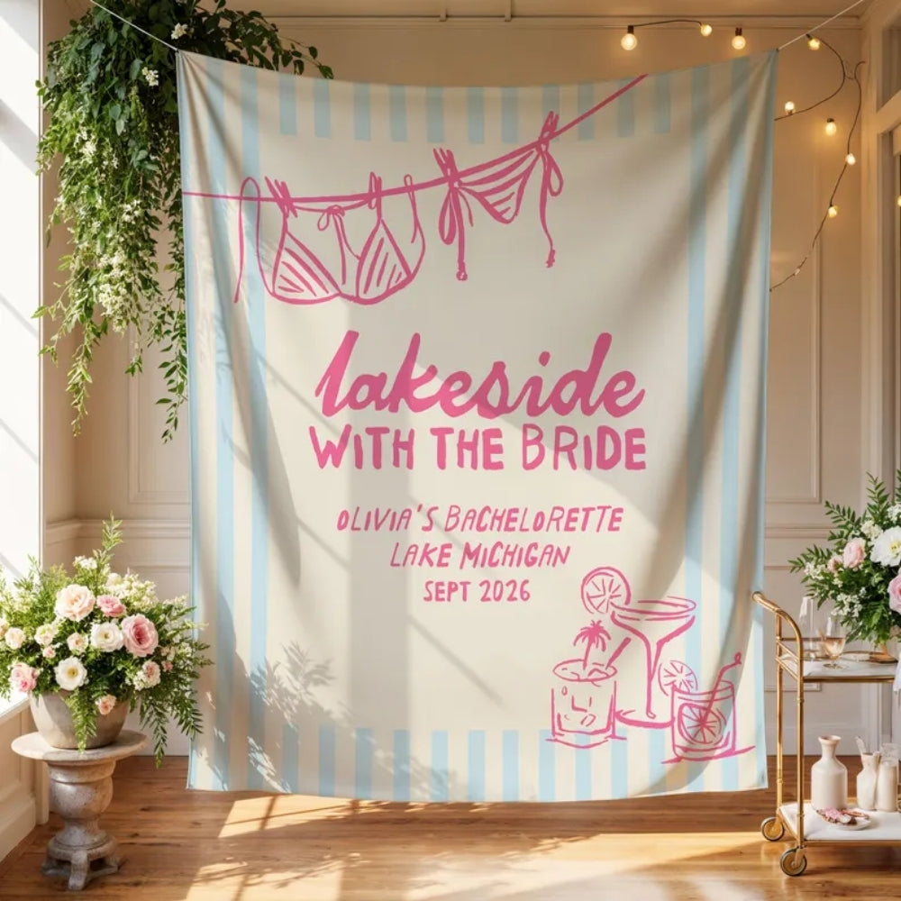 Lakeside With The Bride Personalized Bachelorette Banner, Custom Lake Bachelorette Party Banner WD0425