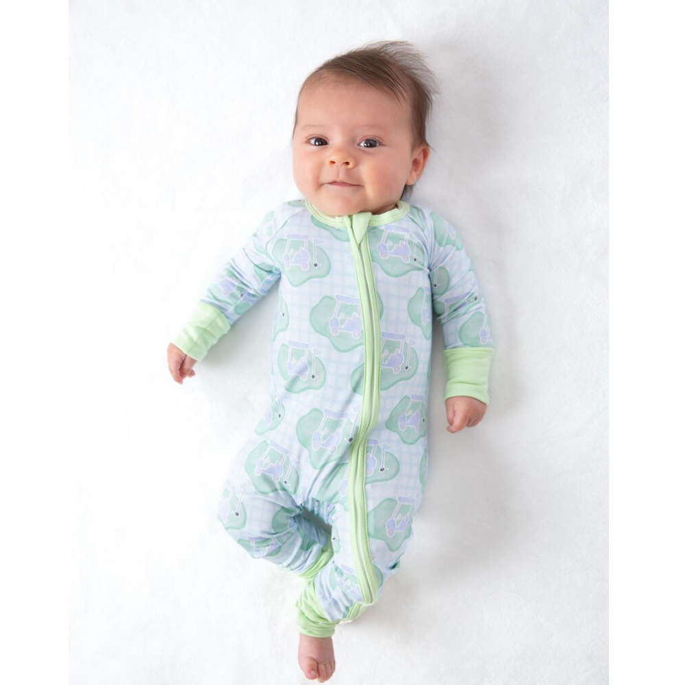 Green Golf Baby Convertible Zippy Romper, Golf Convertible Romper For Baby BB0339