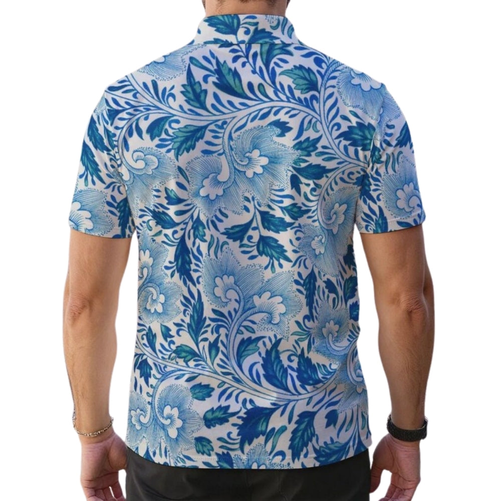 Blue Tropical Matching Golf Polo Shirt For Men And Women, Tropical Couple Matching Golf Shirts GE0415