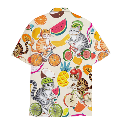 Funny Cat Bicycle Fruits Hawaiian Shirt For Men And Women, Cat Lover Hawaiian Shirts HE0343